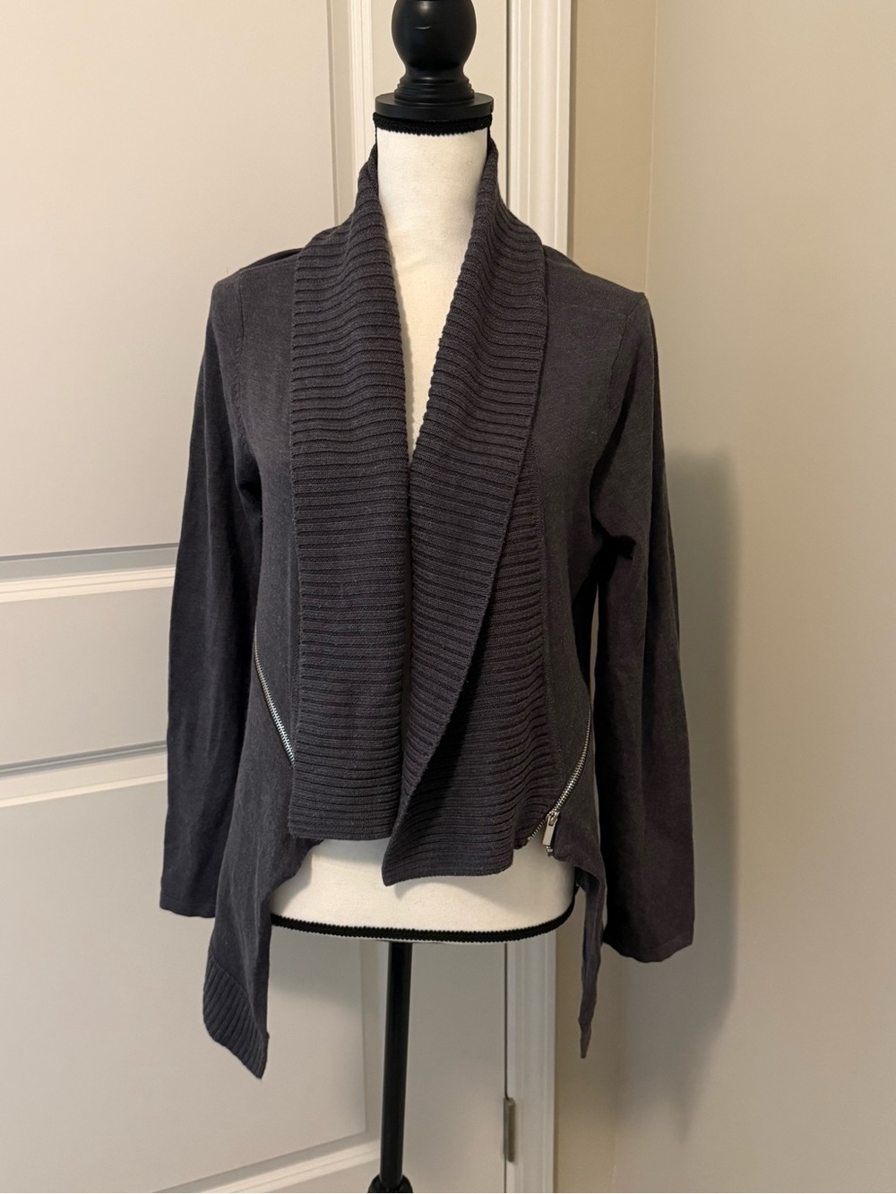 INC International Concepts Charcoal Gray Open-Front Shawl Collar Cardigan
